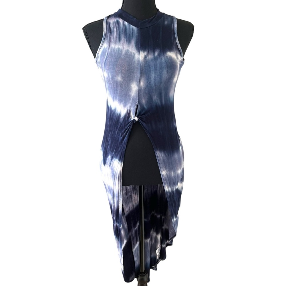 Dirty Ballerina Blue Tie Dye‎ High Low Twist Front Tunic Top Mock Neck Medium